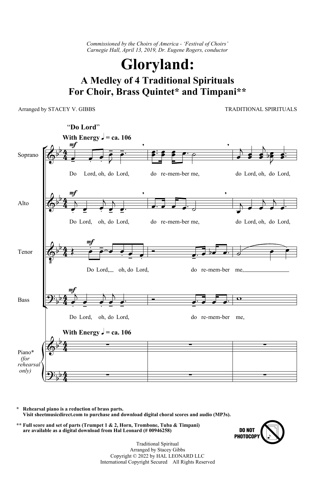 Stacey V. Gibbs Gloryland: A Medley of Four Traditional Spirituals Sheet Music Notes & Chords for SATB Choir - Download or Print PDF