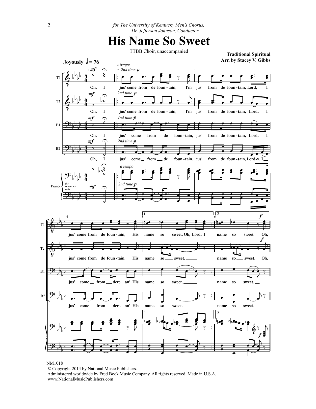 Stacey V. Gibbs His Name So Sweet Sheet Music Notes & Chords for Choral - Download or Print PDF