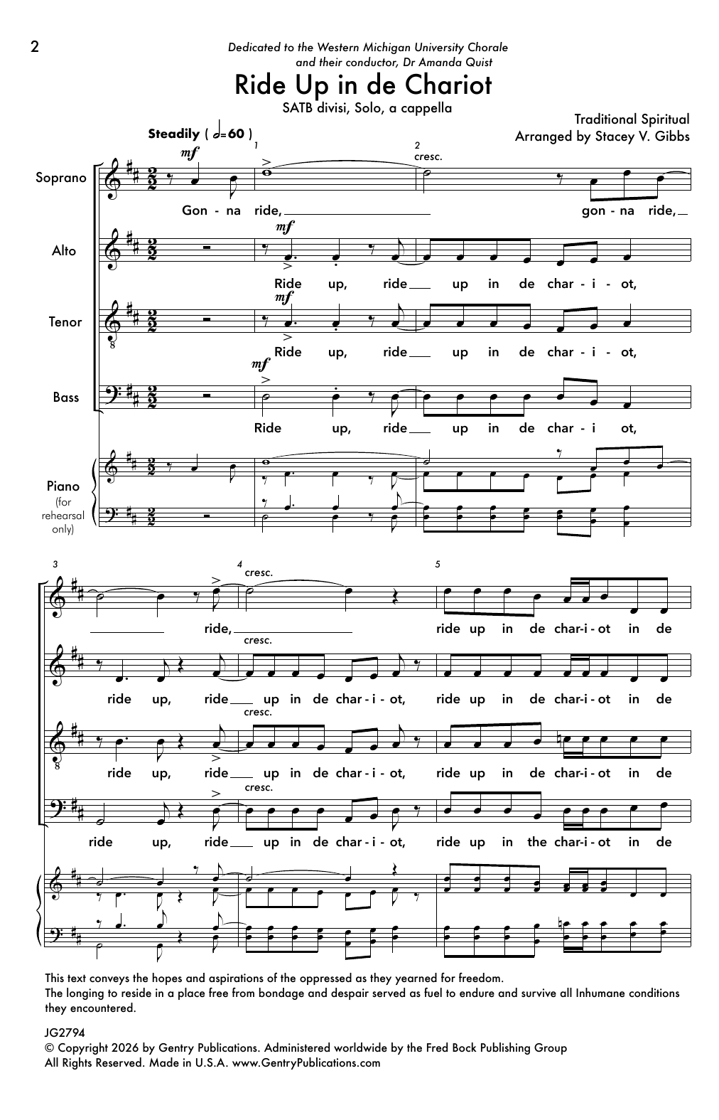 Stacey V. Gibbs Ride Up in de Chariot Sheet Music Notes & Chords for Choir - Download or Print PDF