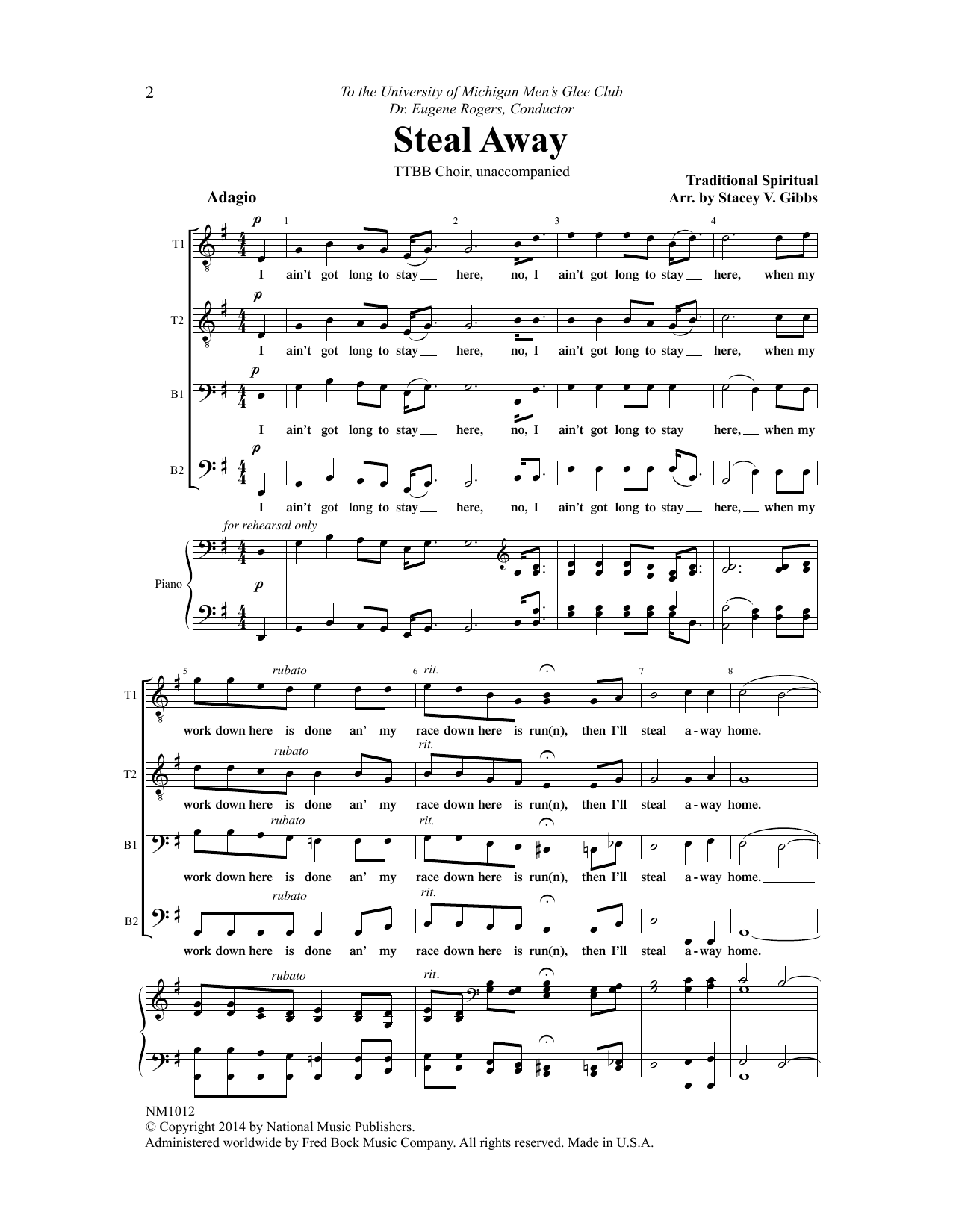Stacey V. Gibbs Steal Away Sheet Music Notes & Chords for Choral - Download or Print PDF