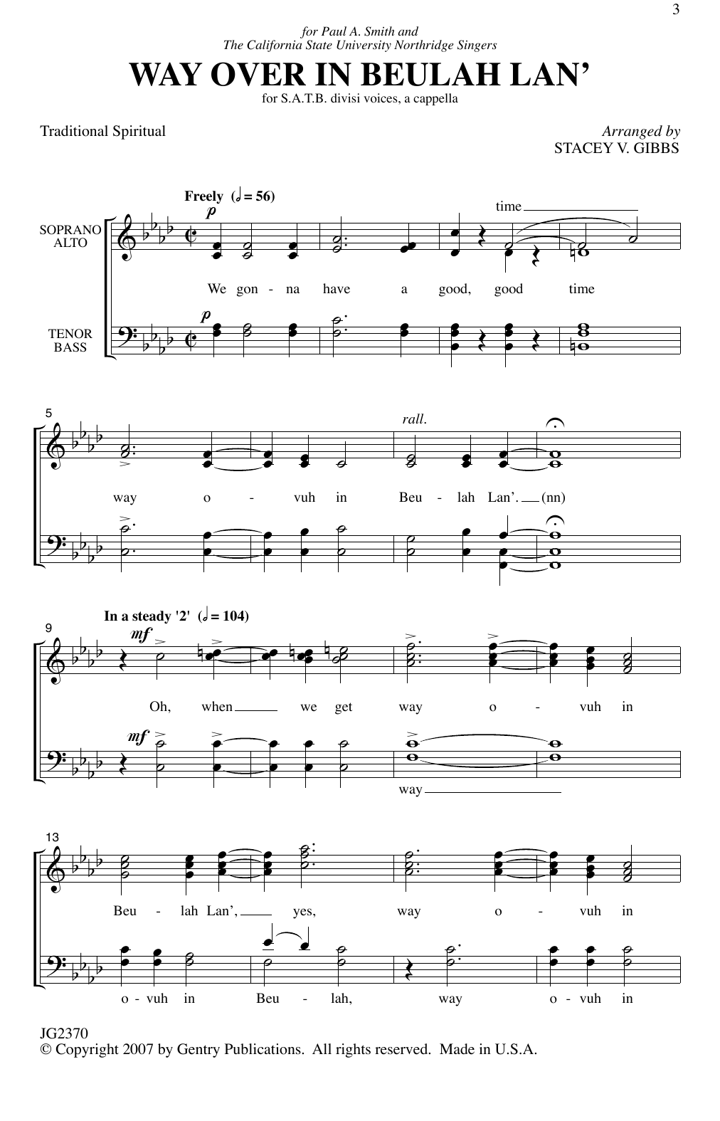 Stacey V. Gibbs Way Over In Beulah Lan' Sheet Music Notes & Chords for Choir - Download or Print PDF