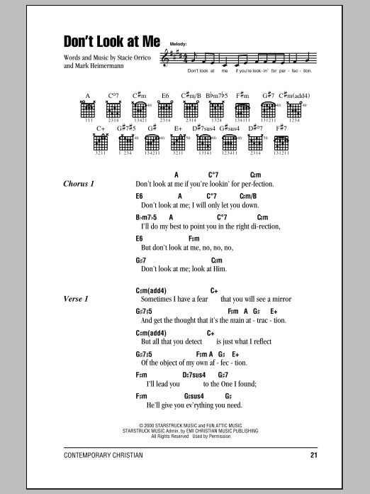 Stacie Orrico Don't Look At Me Sheet Music Notes & Chords for Lyrics & Chords - Download or Print PDF Stacie Orrico Don't Look At Me Sheet Music Notes & Chords for Lyrics & Chords - Download or Print PDF