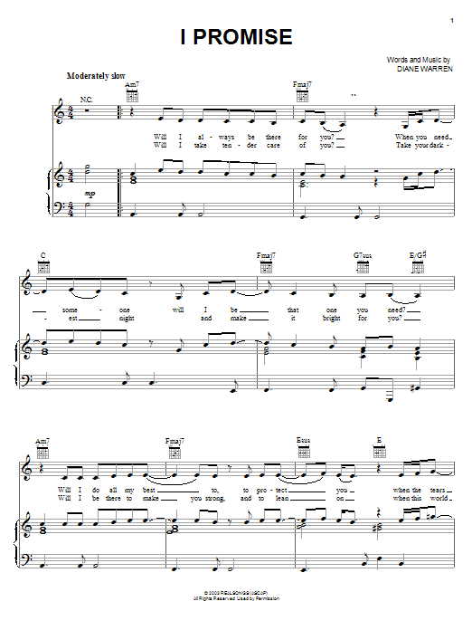 Stacie Orrico I Promise Sheet Music Notes & Chords for Piano, Vocal & Guitar (Right-Hand Melody) - Download or Print PDF