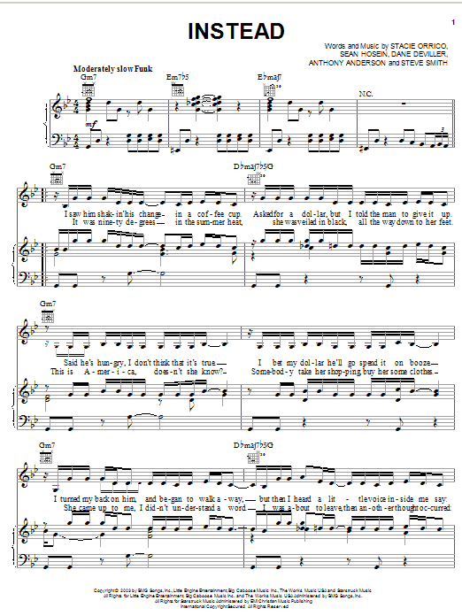 Stacie Orrico Instead Sheet Music Notes & Chords for Piano, Vocal & Guitar (Right-Hand Melody) - Download or Print PDF