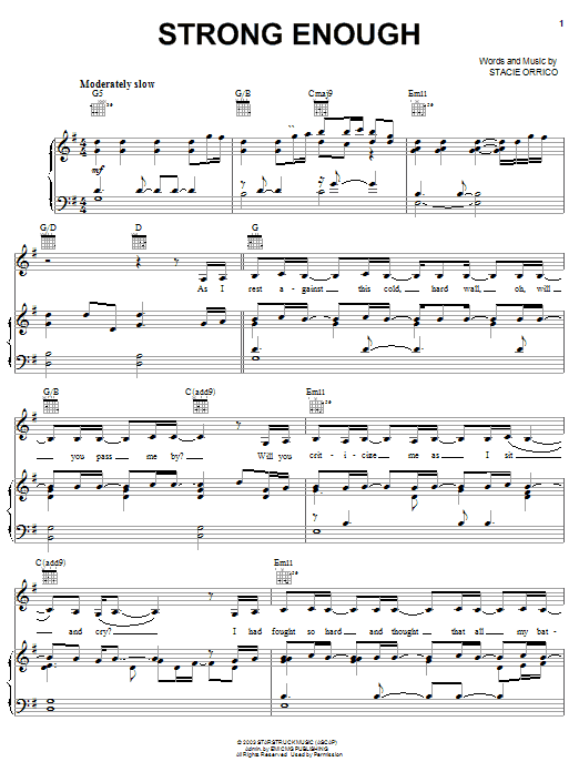 Stacie Orrico Strong Enough Sheet Music Notes & Chords for Piano, Vocal & Guitar (Right-Hand Melody) - Download or Print PDF