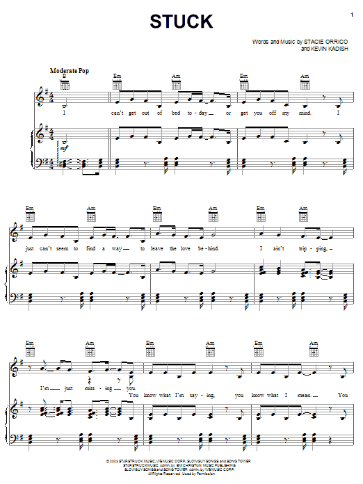 Stacie Orrico Stuck Sheet Music Notes & Chords for Piano, Vocal & Guitar (Right-Hand Melody) - Download or Print PDF Stacie Orrico Stuck Sheet Music Notes & Chords for Piano, Vocal & Guitar (Right-Hand Melody) - Download or Print PDF