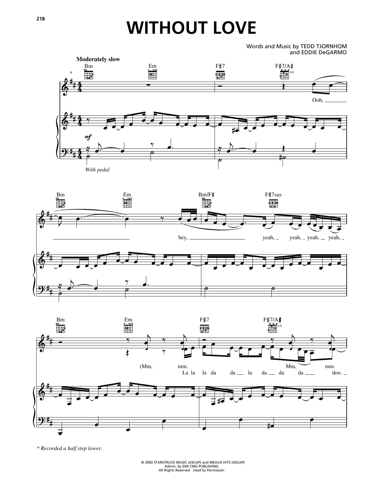 Stacie Orrico Without Love Sheet Music Notes & Chords for Piano, Vocal & Guitar Chords (Right-Hand Melody) - Download or Print PDF