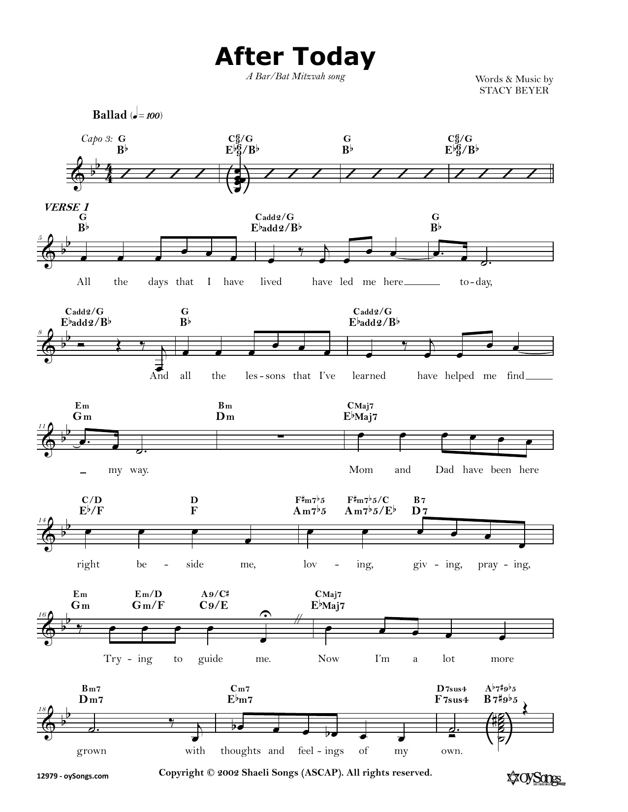 Stacy Beyer After Today Sheet Music Notes & Chords for Real Book – Melody, Lyrics & Chords - Download or Print PDF