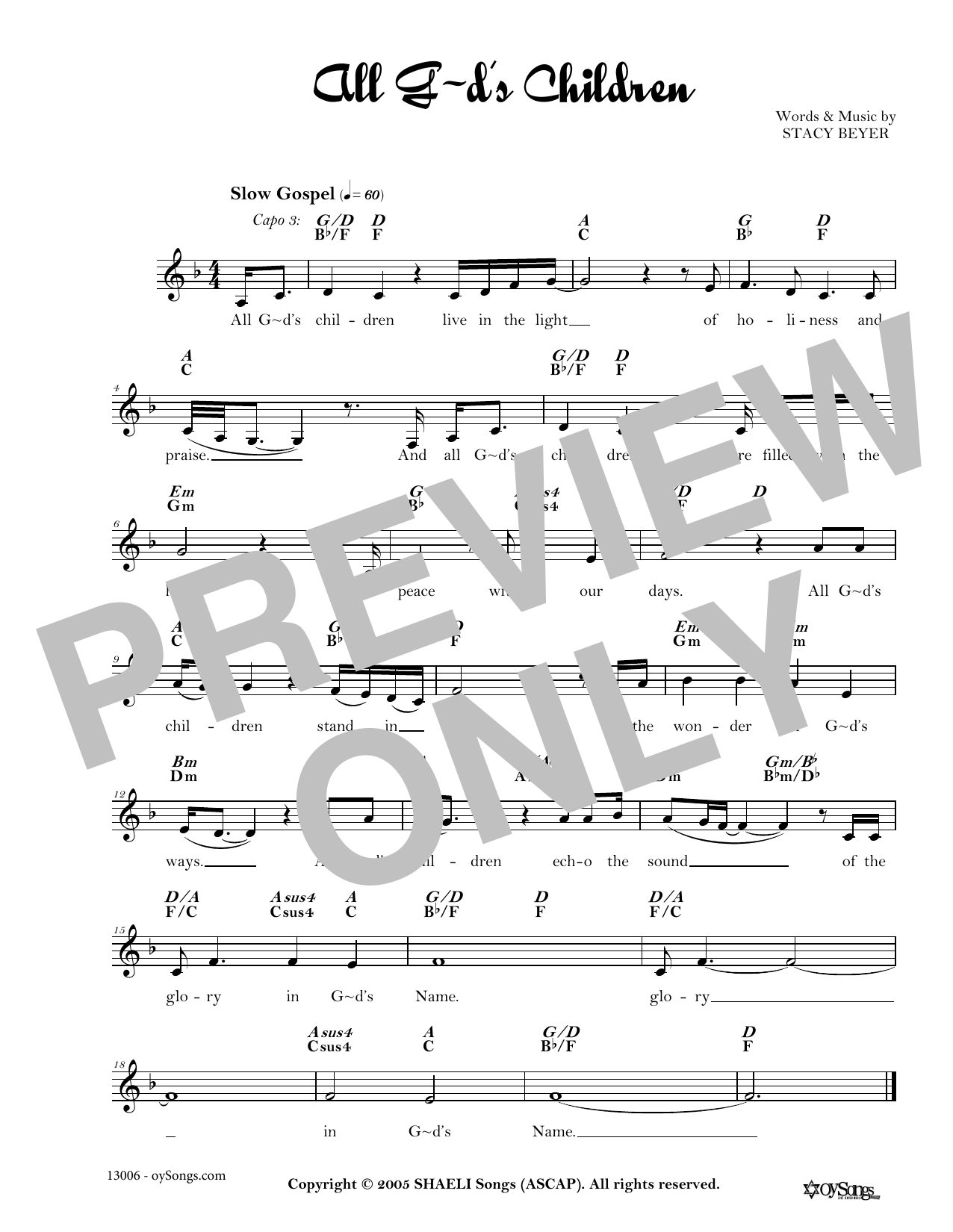Stacy Beyer All God's Children Sheet Music Notes & Chords for Real Book – Melody, Lyrics & Chords - Download or Print PDF