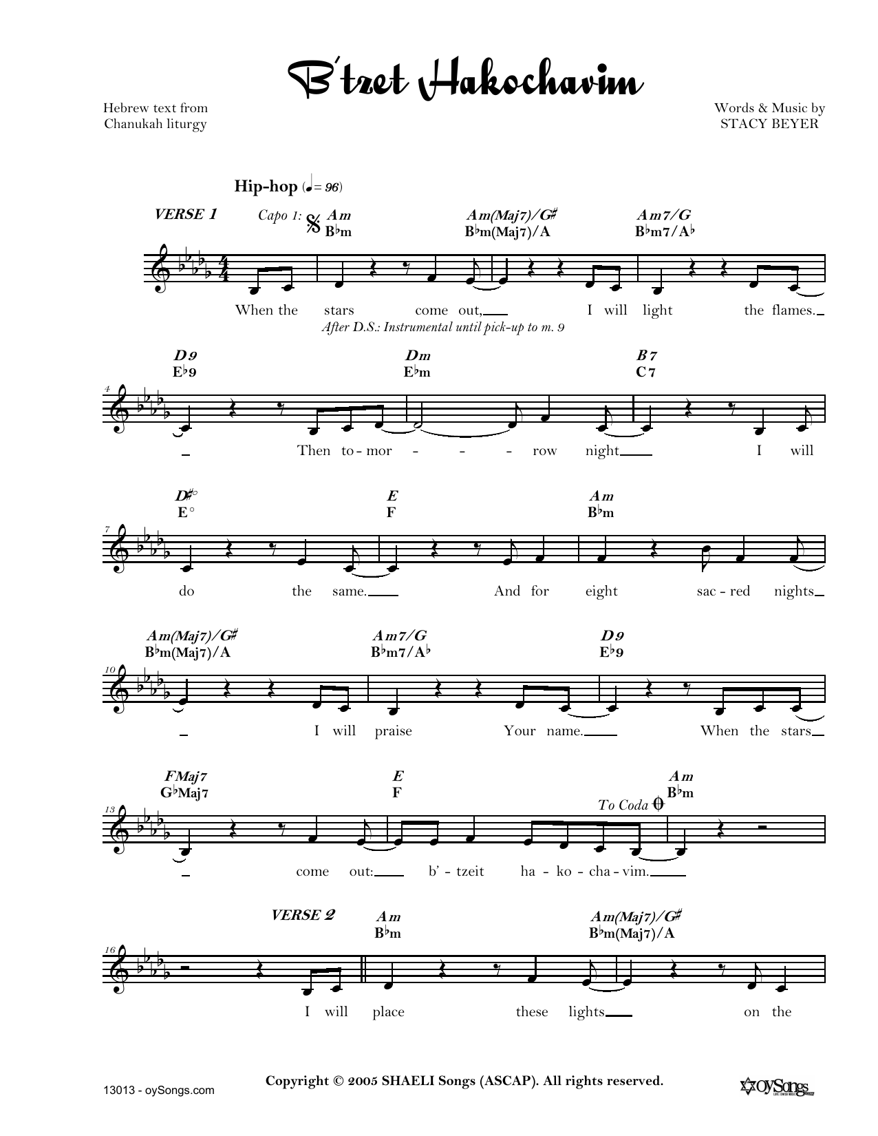 Stacy Beyer B'tzet Hakochavim Sheet Music Notes & Chords for Real Book – Melody, Lyrics & Chords - Download or Print PDF