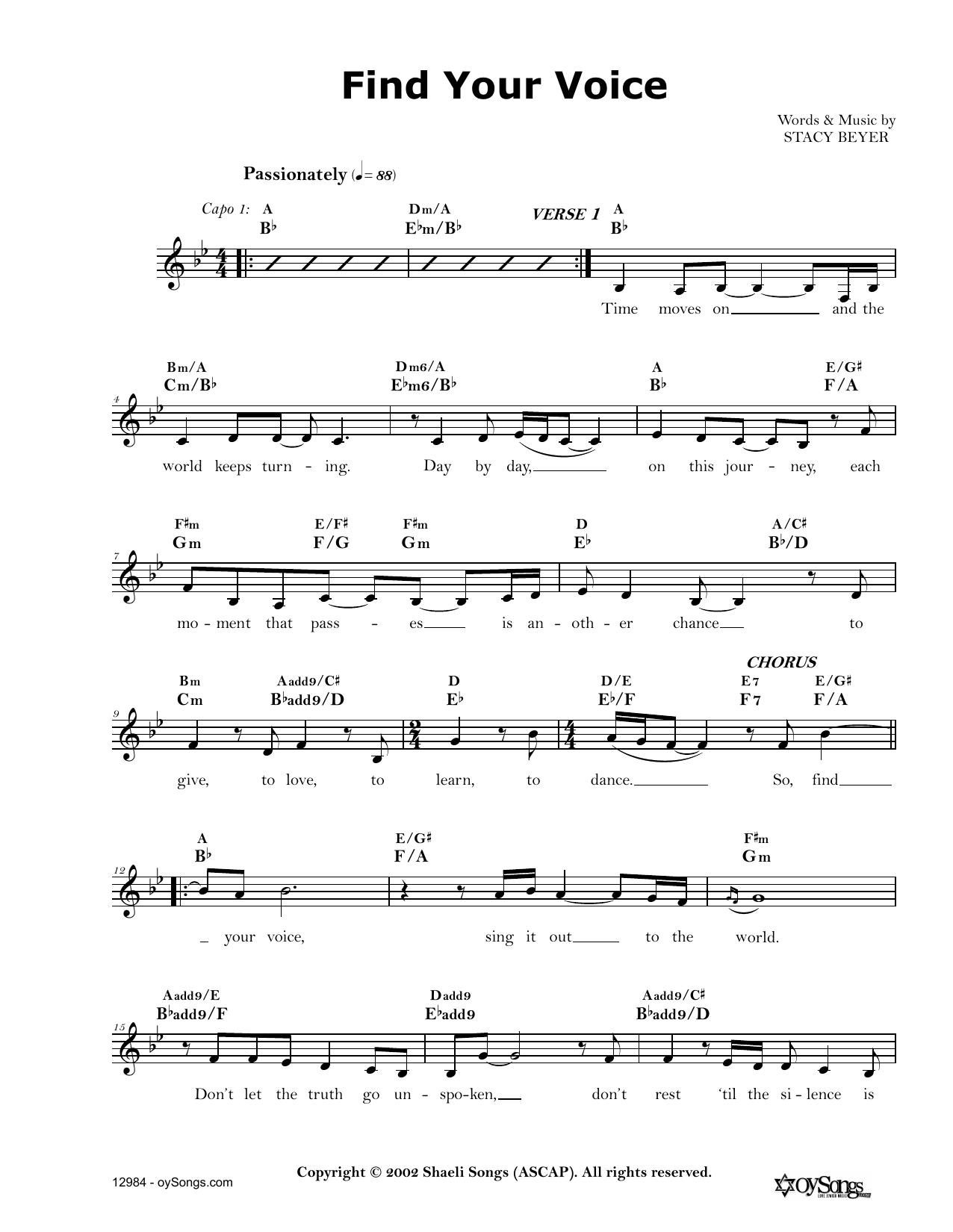 Stacy Beyer Find Your Voice Sheet Music Notes & Chords for Real Book – Melody, Lyrics & Chords - Download or Print PDF