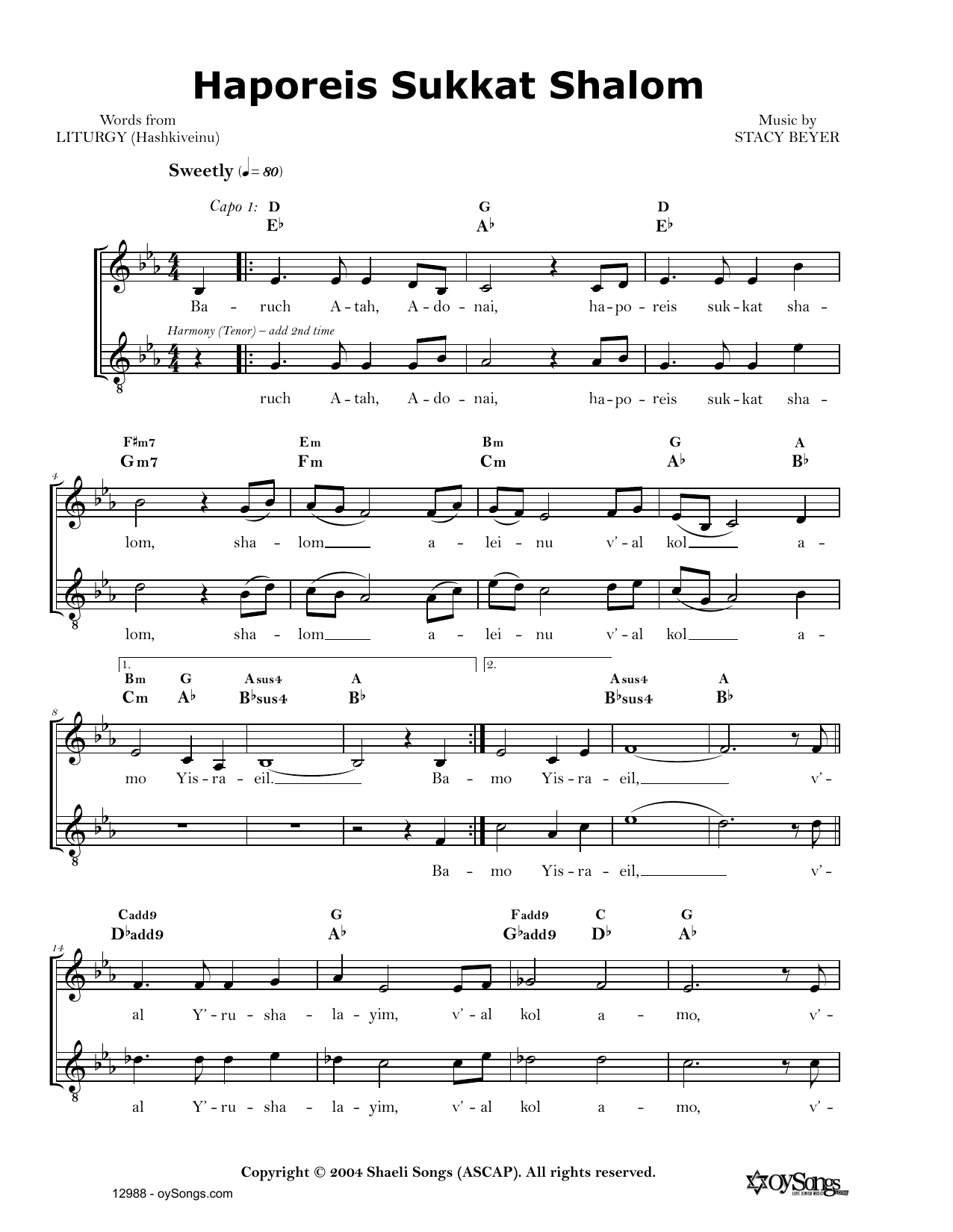 Stacy Beyer Haporeis Sukat Shalom Sheet Music Notes & Chords for Real Book – Melody, Lyrics & Chords - Download or Print PDF