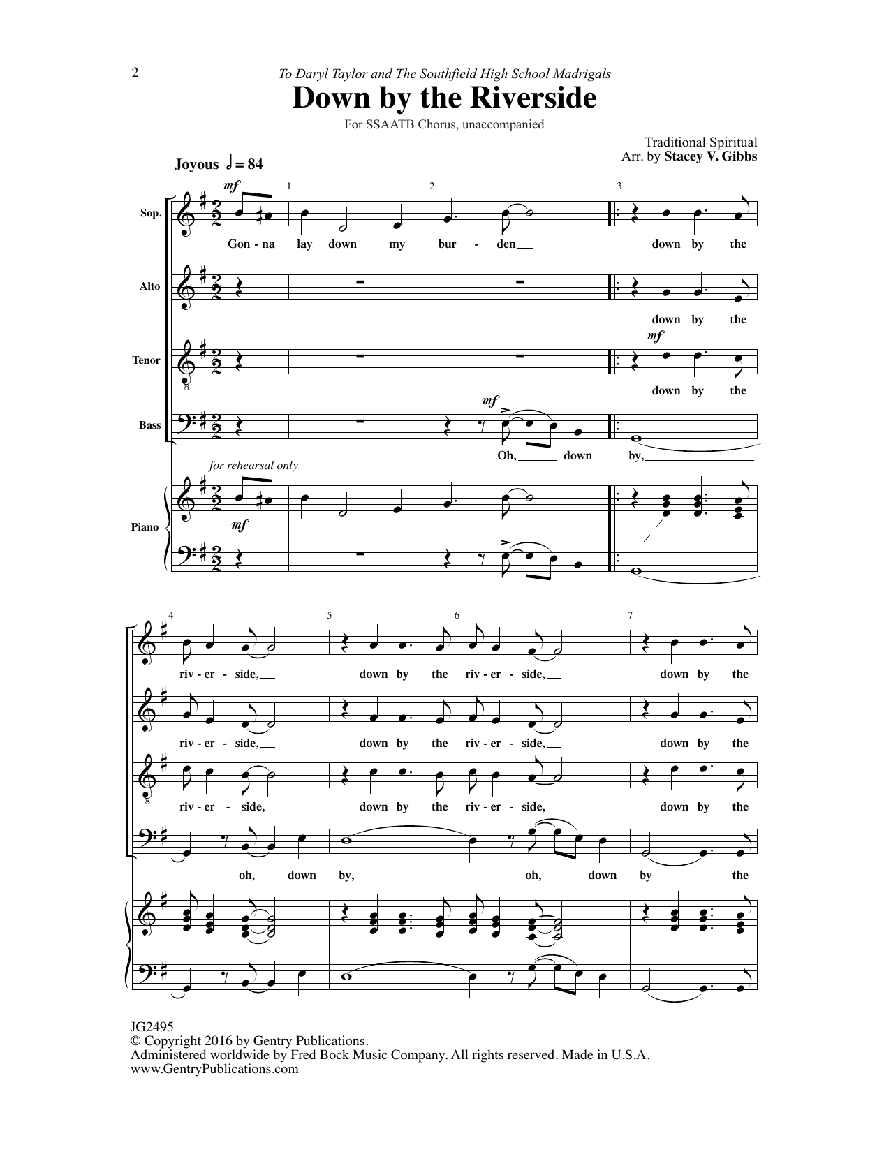 Stacy V. Gibbs Down by the Riverside Sheet Music Notes & Chords for Choral - Download or Print PDF
