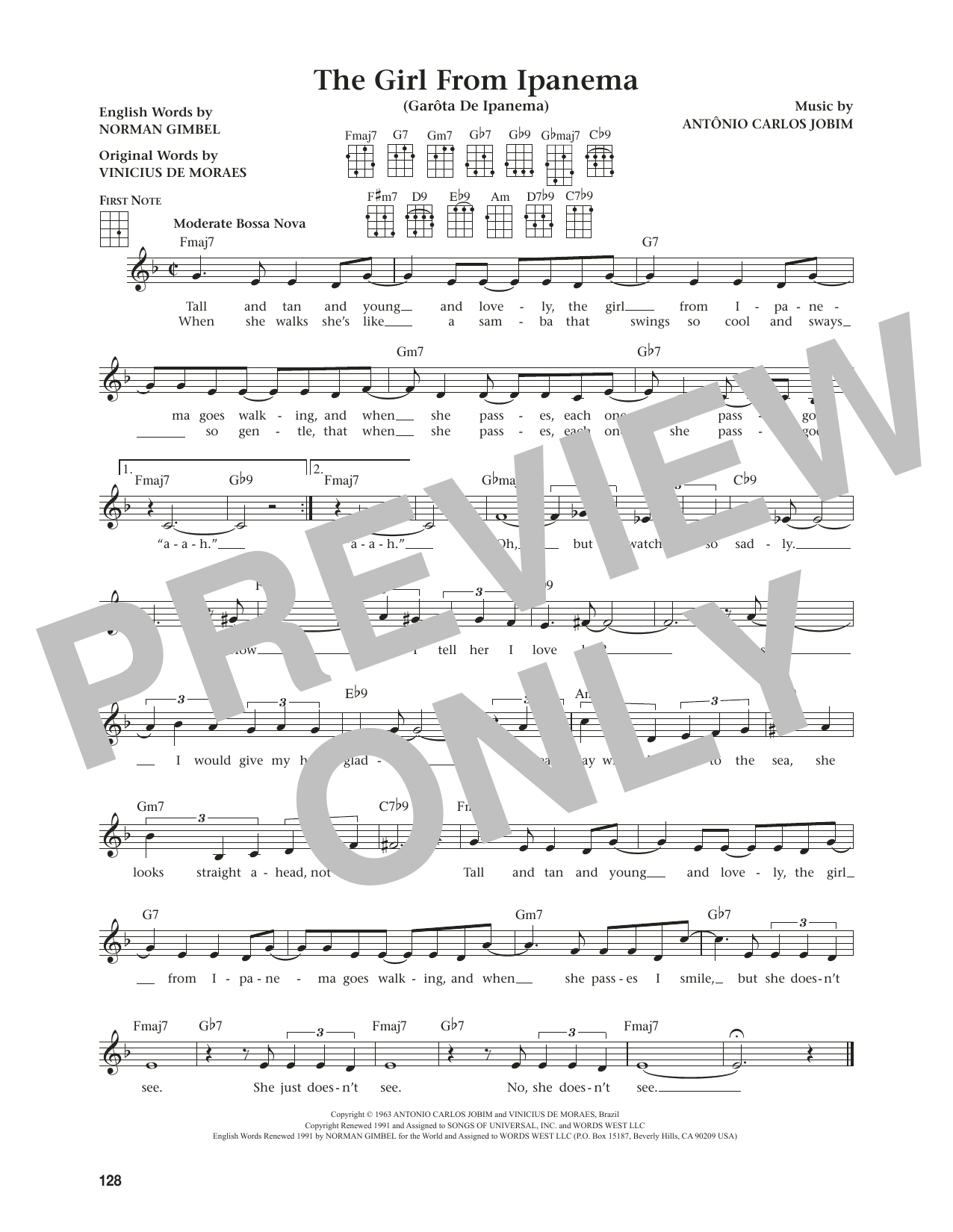 Stan Getz & Astrud Gilberto The Girl From Ipanema (Garôta De Ipanema) (from The Daily Ukulele) (arr. Jim Beloff) Sheet Music Notes & Chords for Ukulele - Download or Print PDF