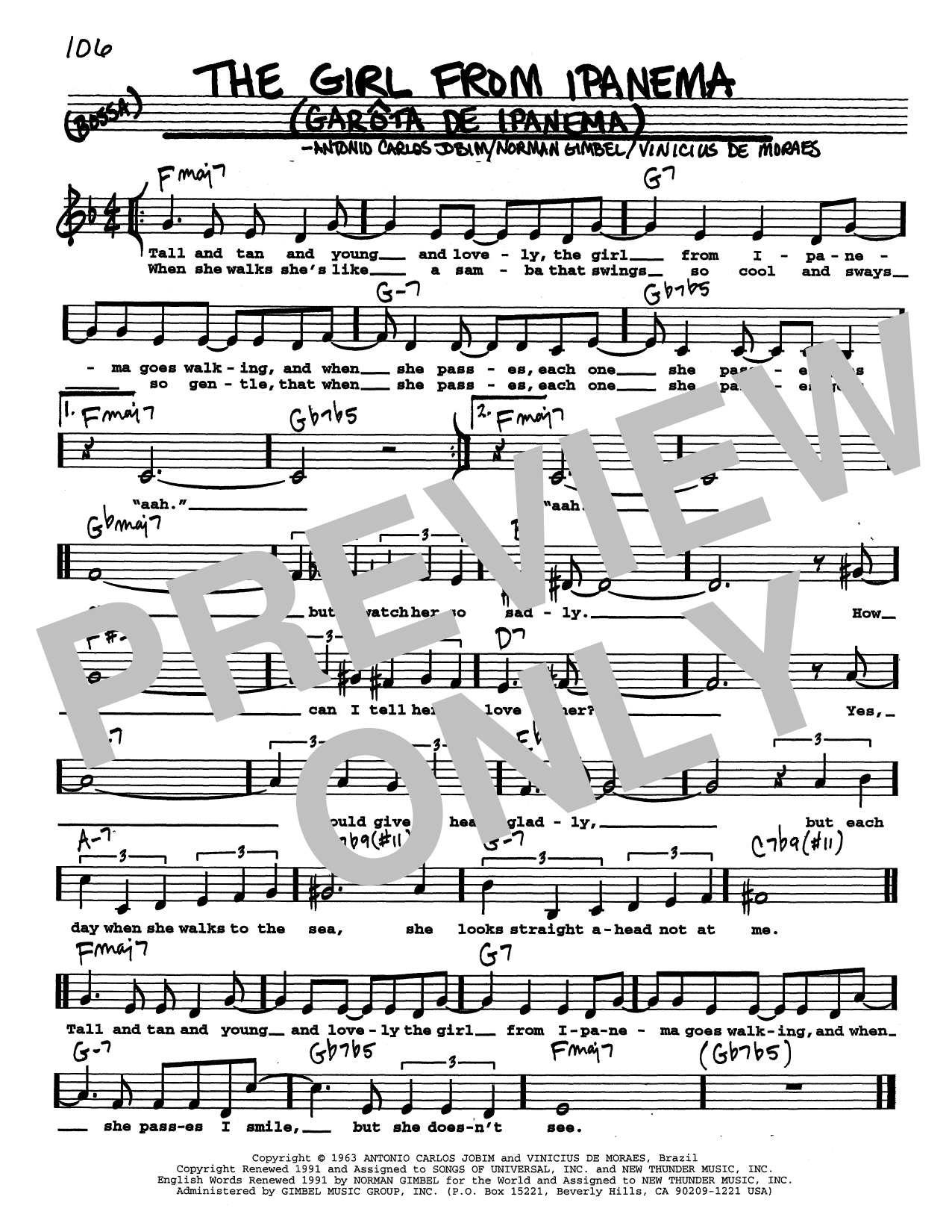 Stan Getz & Astrud Gilberto The Girl From Ipanema (Garôta De Ipanema) (Low Voice) Sheet Music Notes & Chords for Real Book – Melody, Lyrics & Chords - Download or Print PDF Stan Getz & Astrud Gilberto The Girl From Ipanema (Garôta De Ipanema) (Low Voice) Sheet Music Notes & Chords for Real Book – Melody, Lyrics & Chords - Download or Print PDF