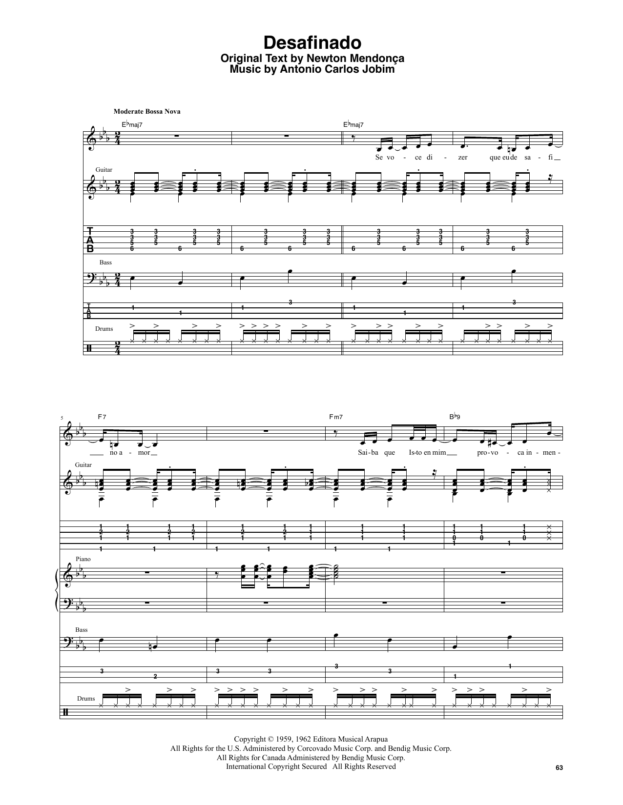 Stan Getz & João Gilberto Desafinado Sheet Music Notes & Chords for Transcribed Score - Download or Print PDF