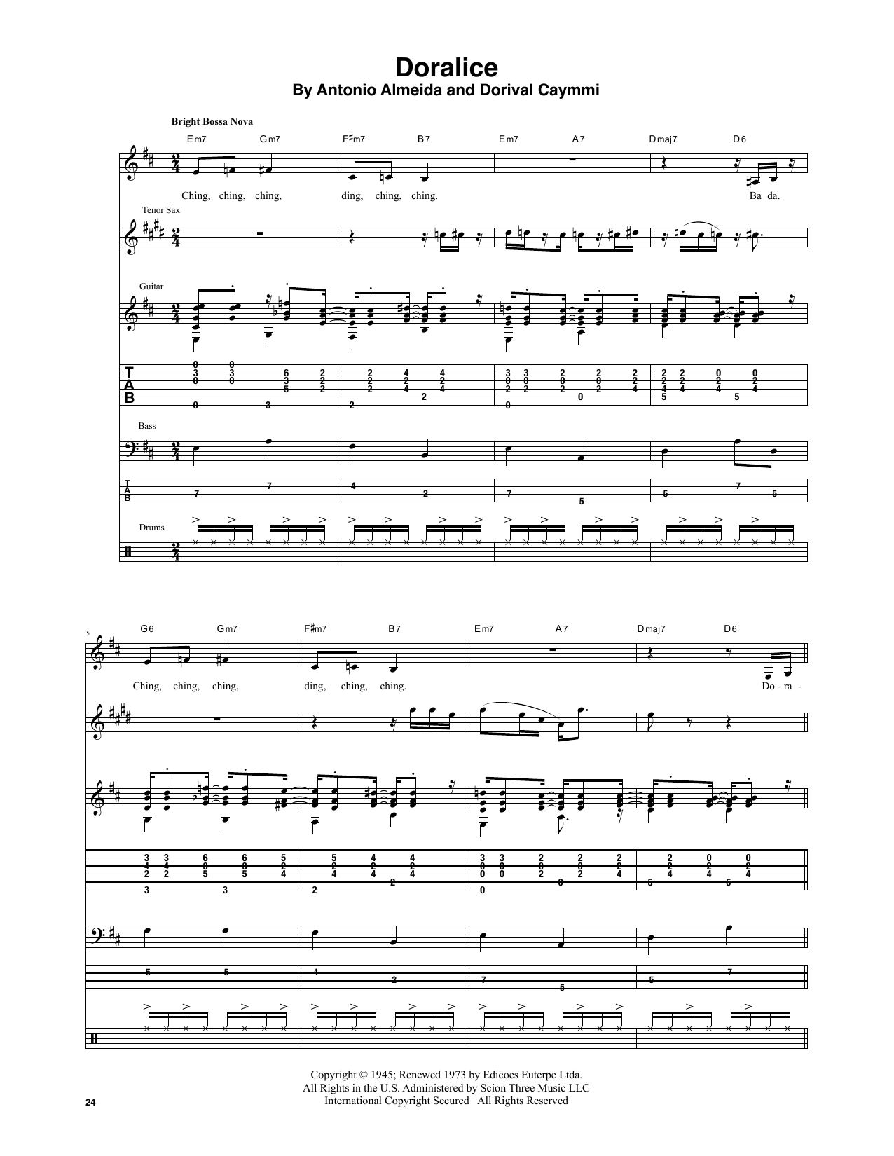 Stan Getz & João Gilberto Doralice Sheet Music Notes & Chords for Transcribed Score - Download or Print PDF