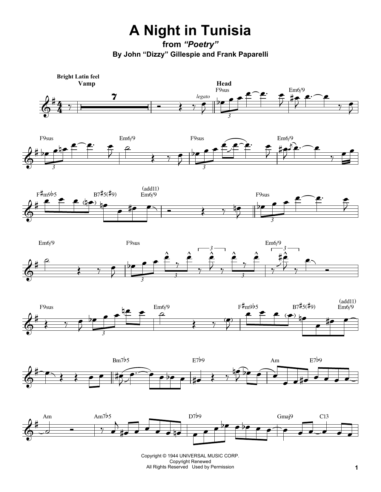 Stan Getz A Night In Tunisia Sheet Music Notes & Chords for Tenor Sax Transcription - Download or Print PDF