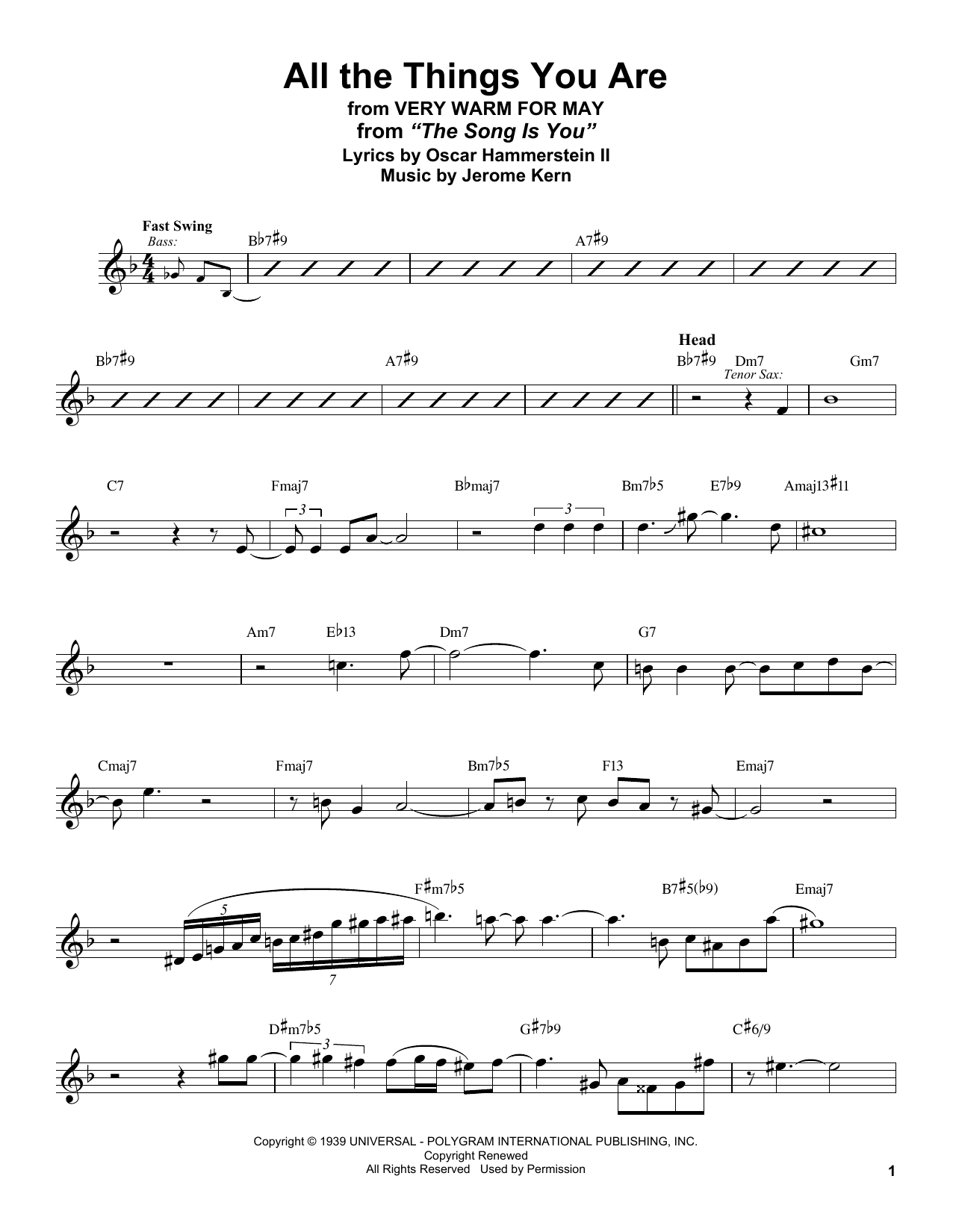 Stan Getz All The Things You Are (from Very Warm For May) Sheet Music Notes & Chords for Alto Sax Transcription - Download or Print PDF