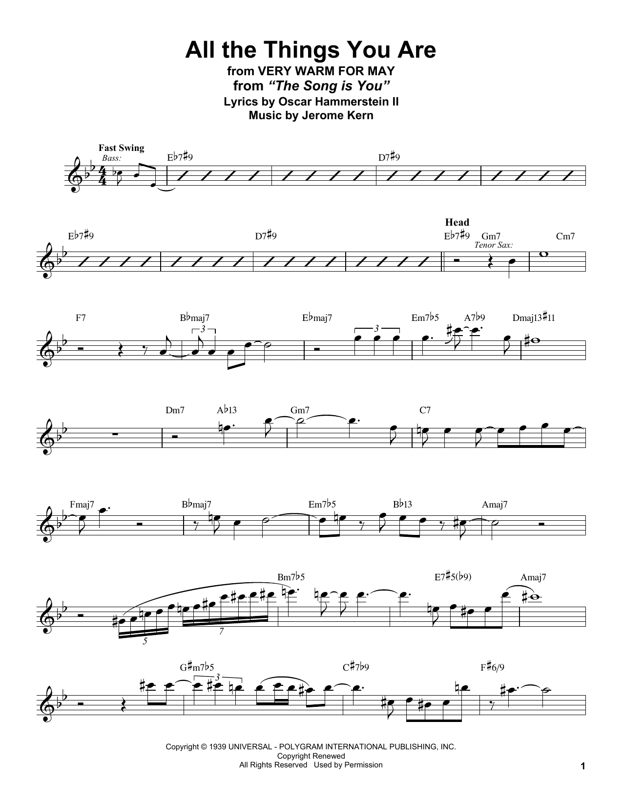 Stan Getz All The Things You Are Sheet Music Notes & Chords for Tenor Sax Transcription - Download or Print PDF