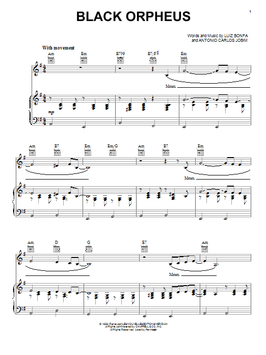 Stan Getz Black Orpheus Sheet Music Notes & Chords for Piano, Vocal & Guitar (Right-Hand Melody) - Download or Print PDF