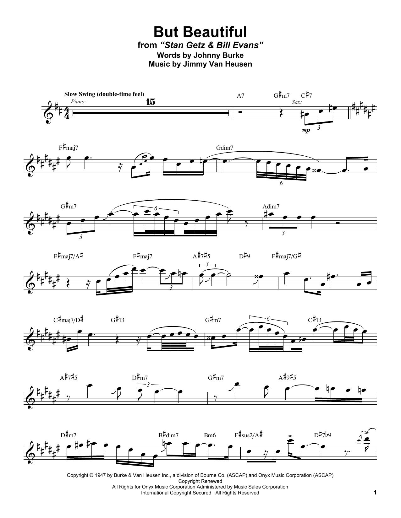 Stan Getz But Beautiful Sheet Music Notes & Chords for Tenor Sax Transcription - Download or Print PDF