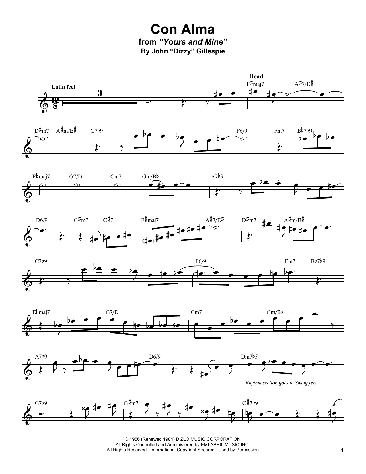 Stan Getz Con Alma Sheet Music Notes & Chords for Alto Sax Transcription - Download or Print PDF