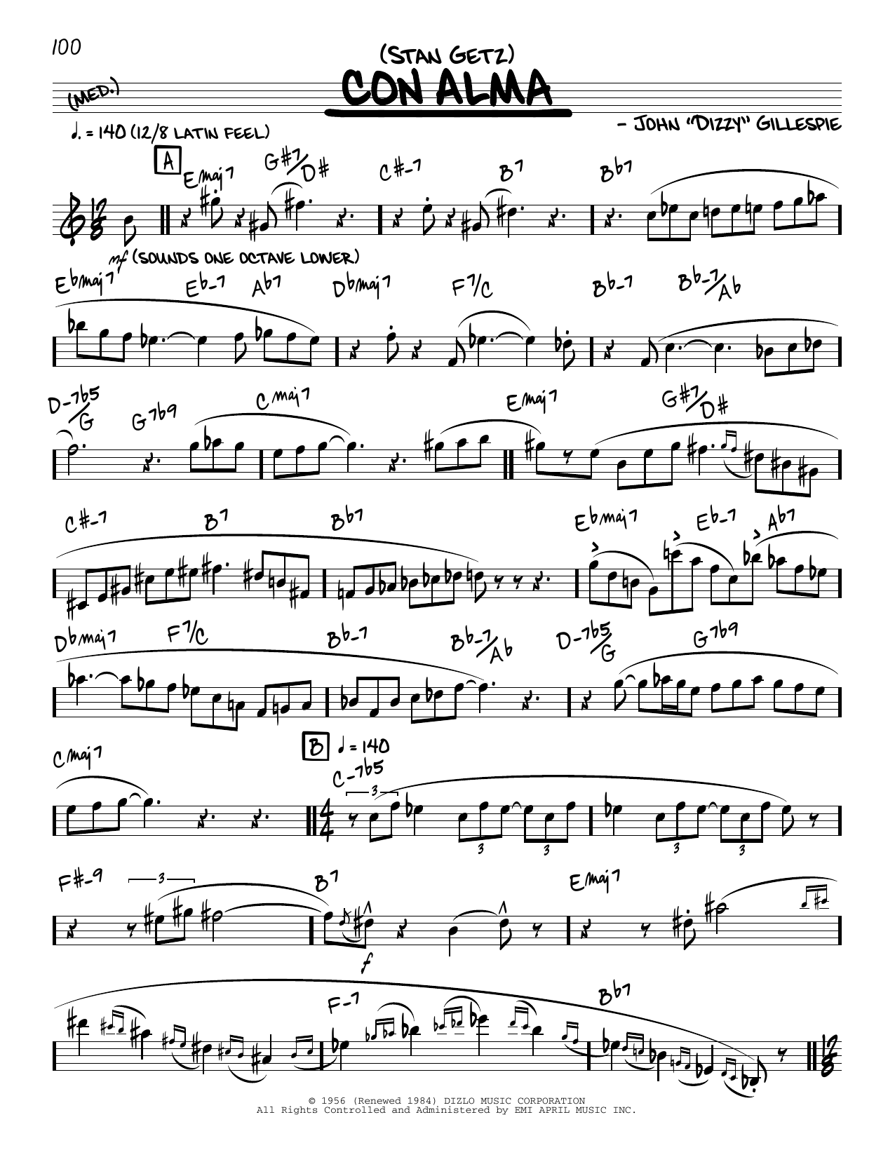Stan Getz Con Alma (solo only) Sheet Music Notes & Chords for Real Book – Melody & Chords - Download or Print PDF