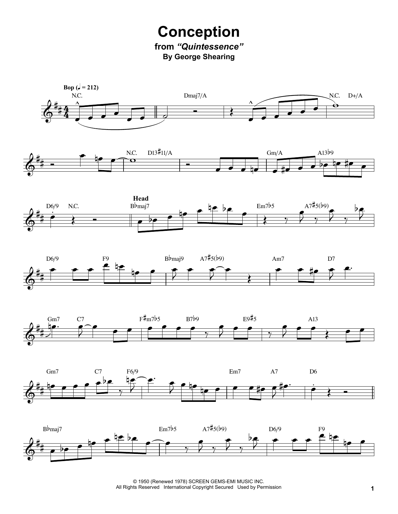 Stan Getz Conception Sheet Music Notes & Chords for Tenor Sax Transcription - Download or Print PDF