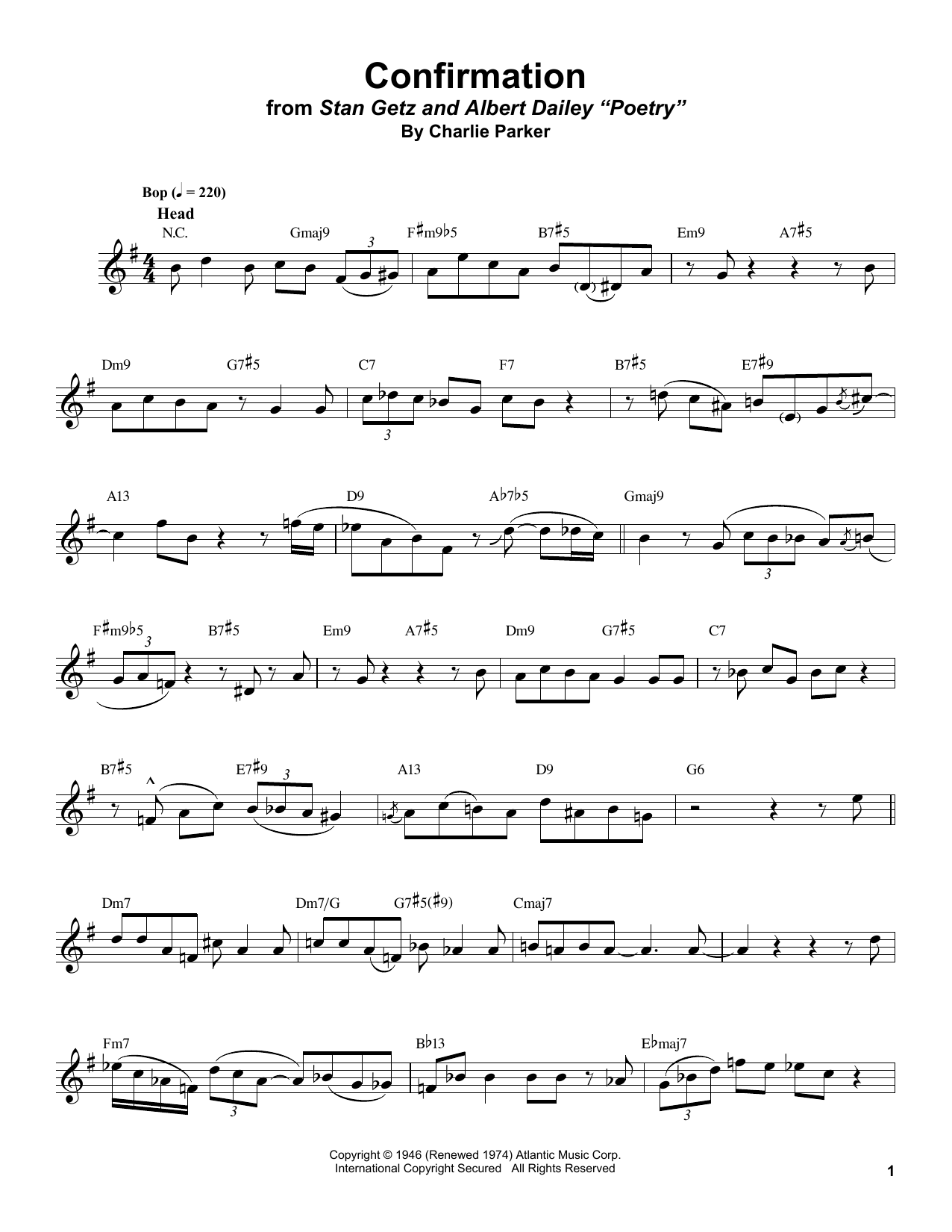 Stan Getz Confirmation Sheet Music Notes & Chords for Tenor Sax Transcription - Download or Print PDF
