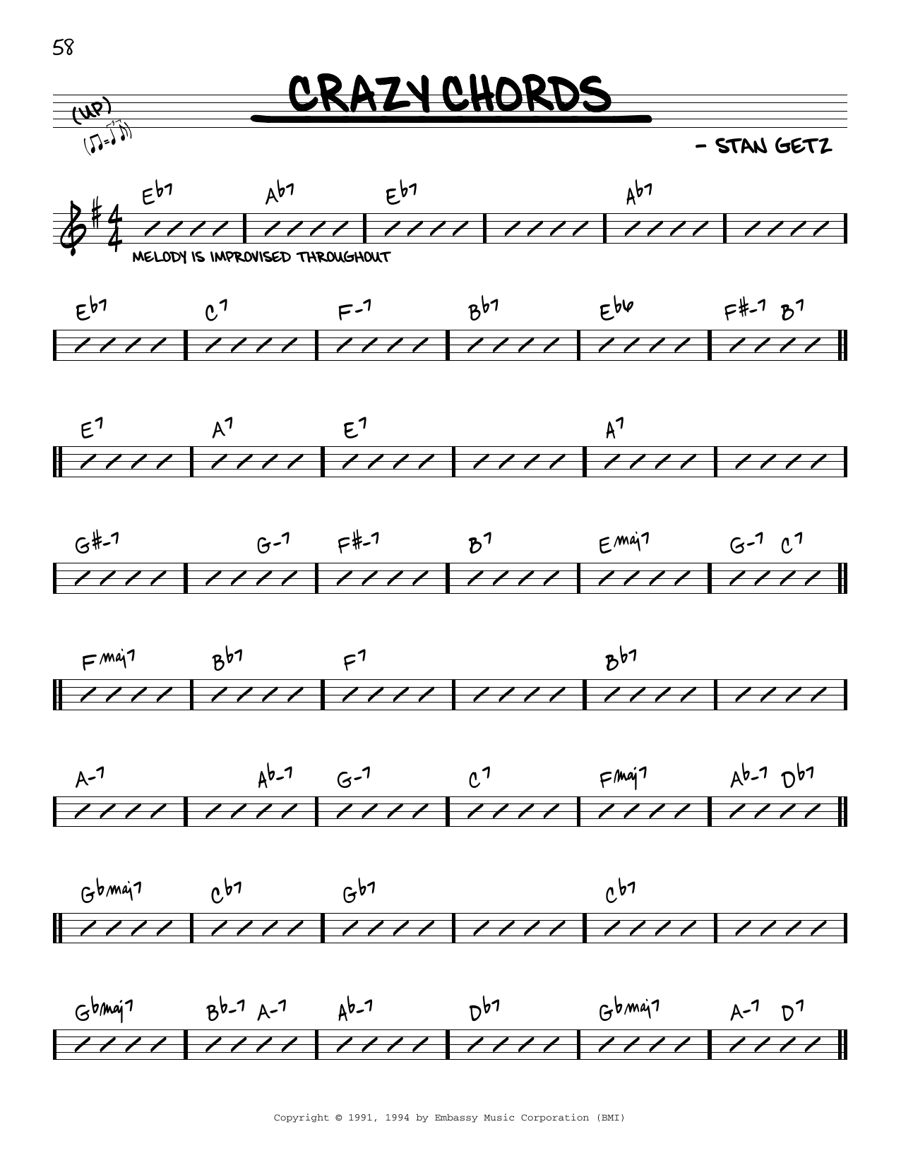 Stan Getz Crazy Chords Sheet Music Notes & Chords for Real Book – Melody & Chords - Download or Print PDF