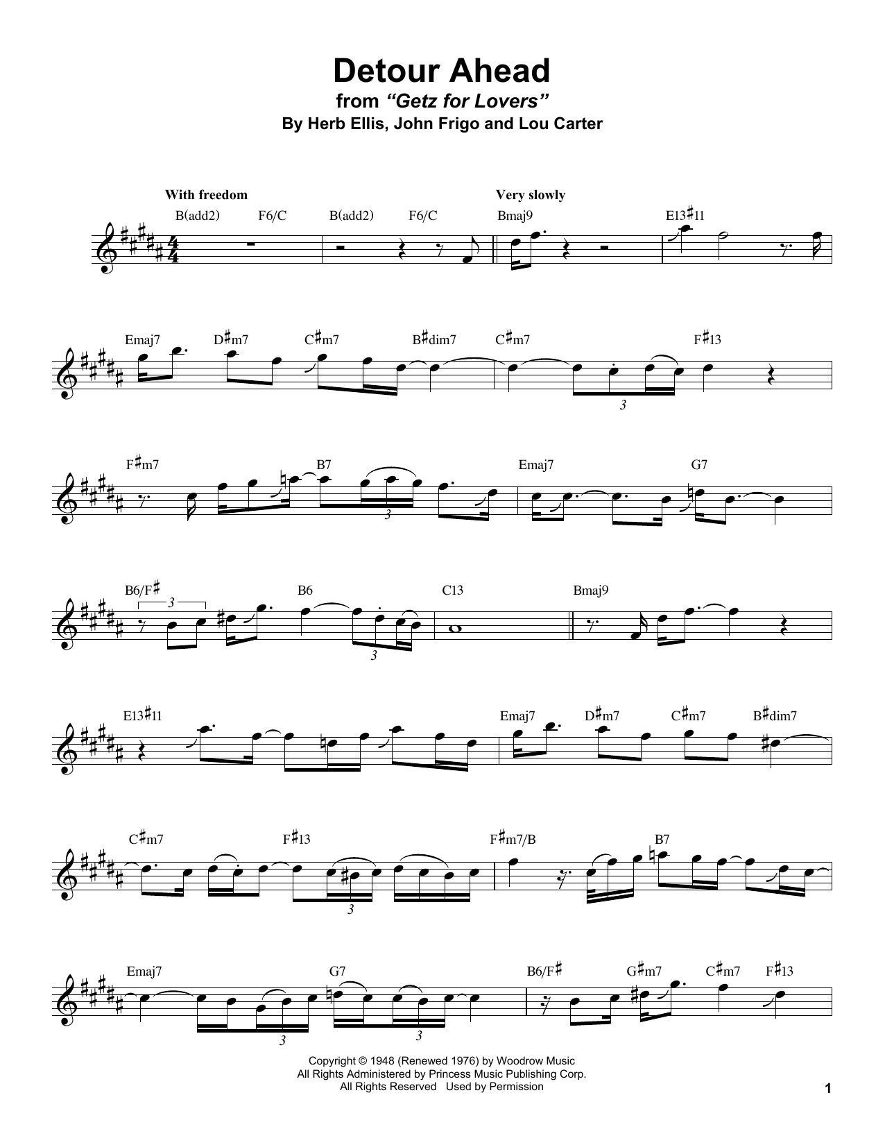 Stan Getz Detour Ahead Sheet Music Notes & Chords for Alto Sax Transcription - Download or Print PDF