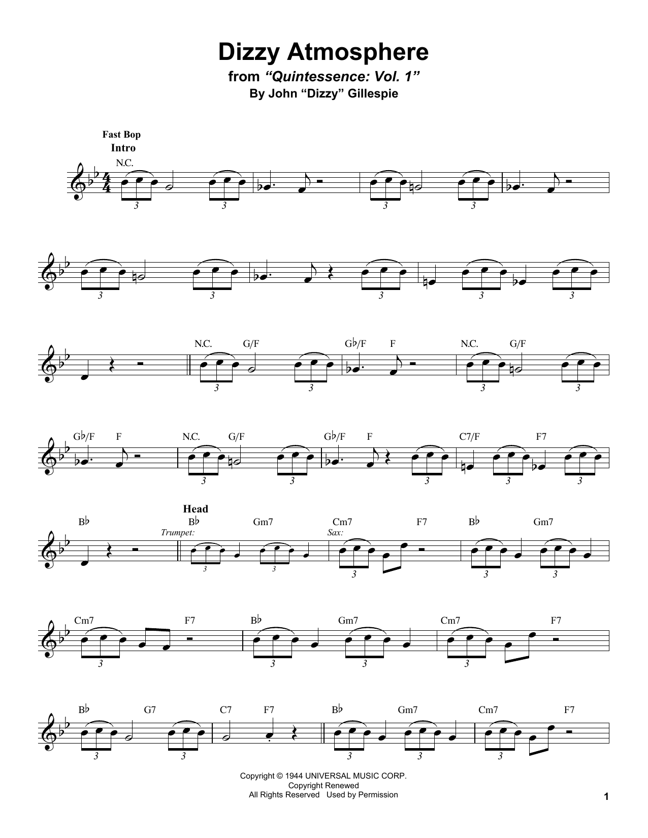 Stan Getz Dizzy Atmosphere Sheet Music Notes & Chords for Alto Sax Transcription - Download or Print PDF