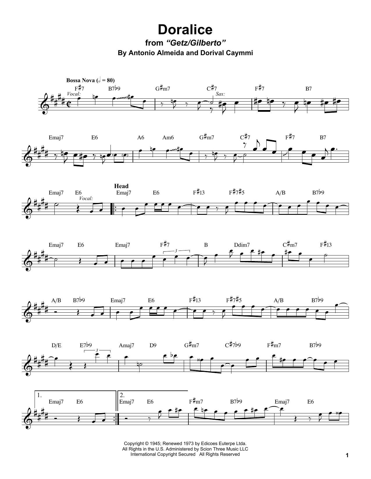 Stan Getz Doralice Sheet Music Notes & Chords for Alto Sax Transcription - Download or Print PDF