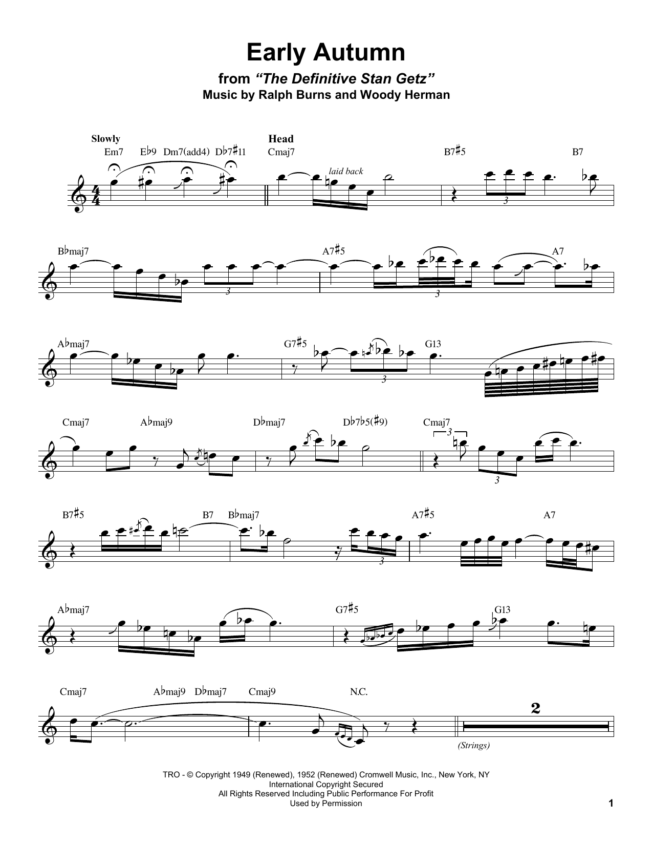 Stan Getz Early Autumn Sheet Music Notes & Chords for Tenor Sax Transcription - Download or Print PDF