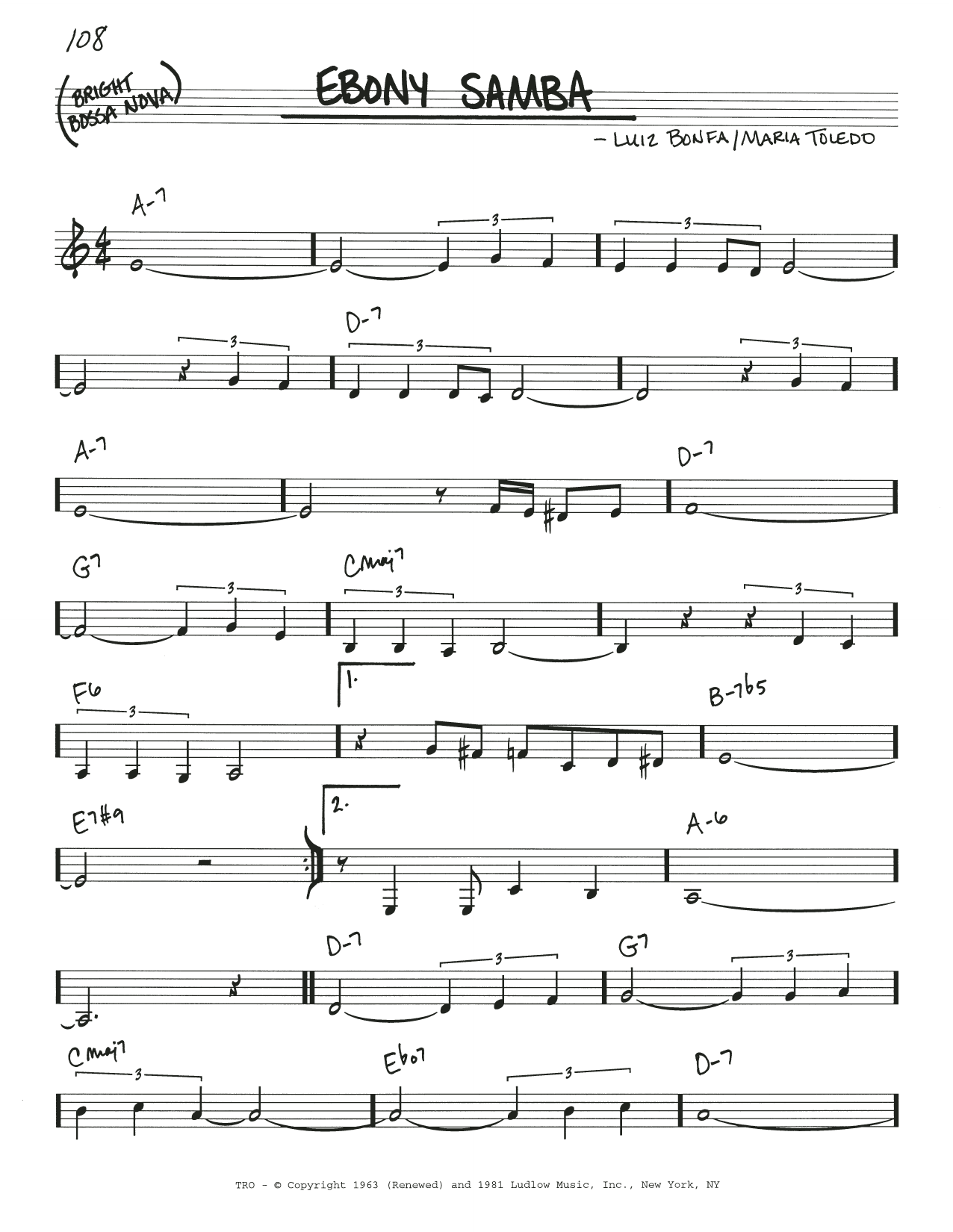 Stan Getz Ebony Samba (Sambanegro) Sheet Music Notes & Chords for Real Book – Melody & Chords - Download or Print PDF