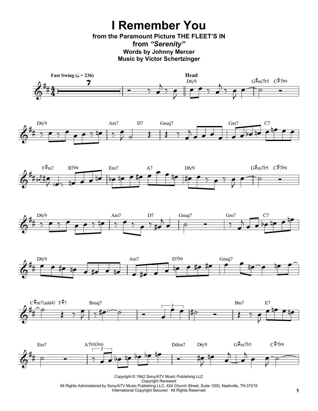 Stan Getz I Remember You Sheet Music Notes & Chords for Tenor Sax Transcription - Download or Print PDF