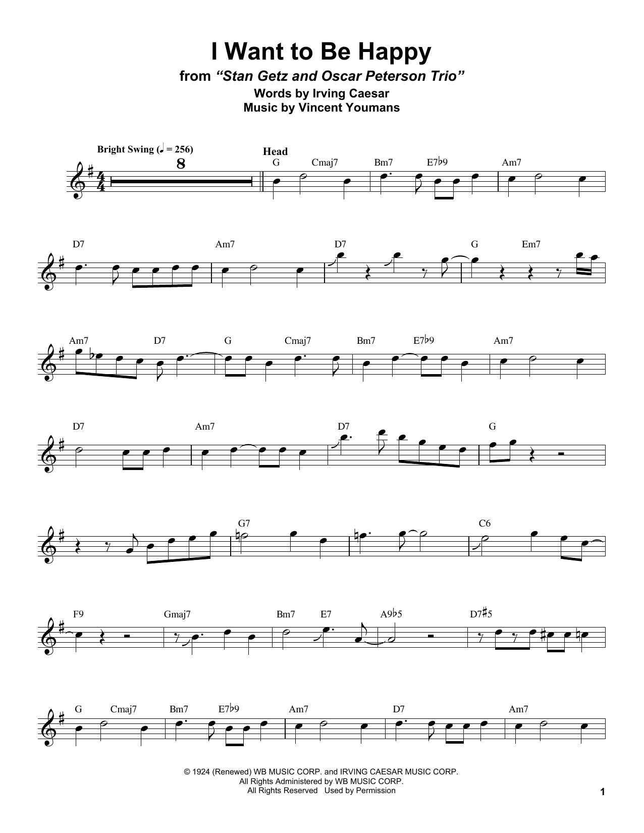 Stan Getz I Want To Be Happy Sheet Music Notes & Chords for Tenor Sax Transcription - Download or Print PDF