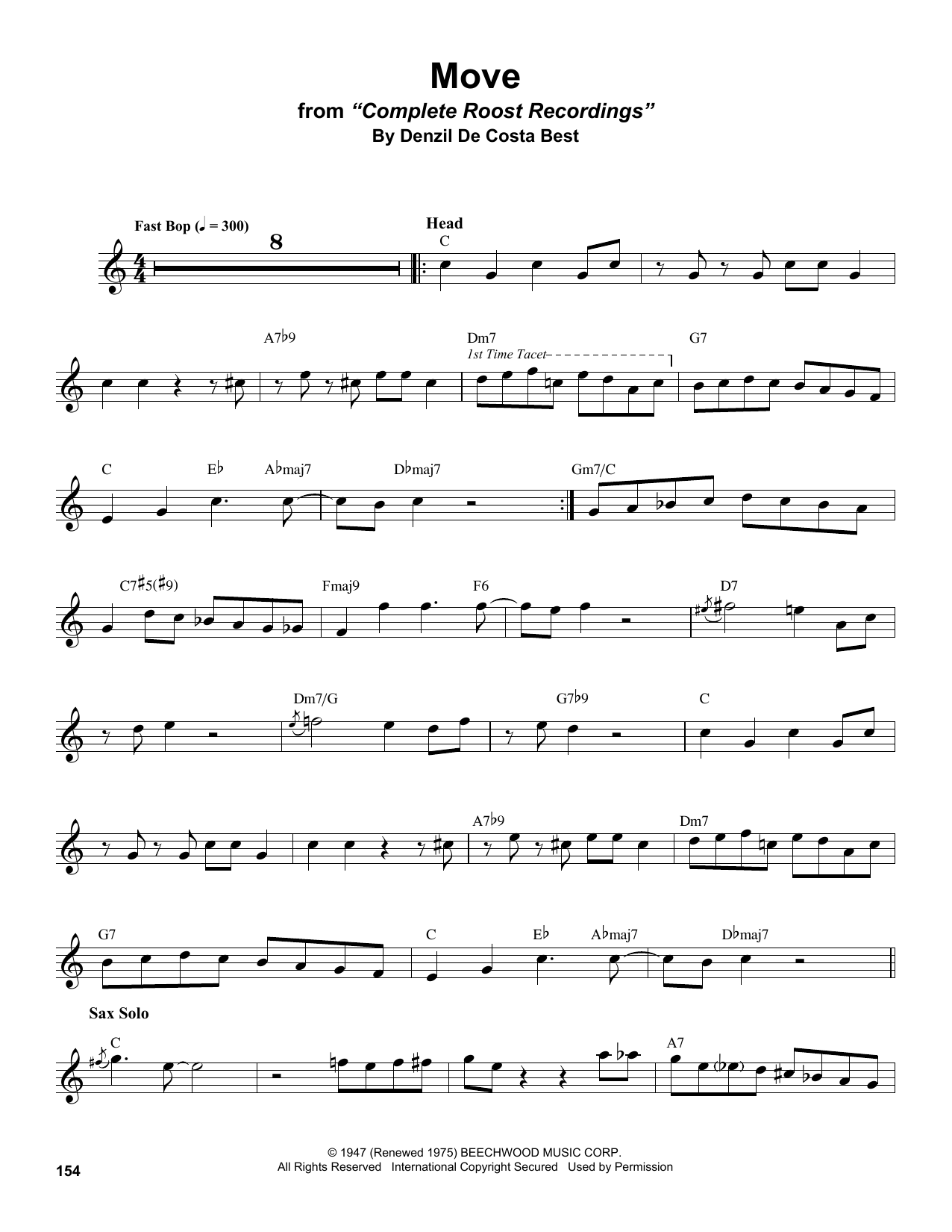 Stan Getz Move Sheet Music Notes & Chords for Alto Sax Transcription - Download or Print PDF