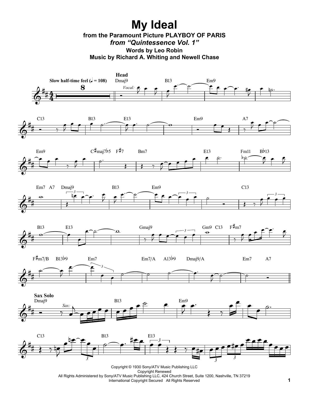 Stan Getz My Ideal Sheet Music Notes & Chords for Tenor Sax Transcription - Download or Print PDF