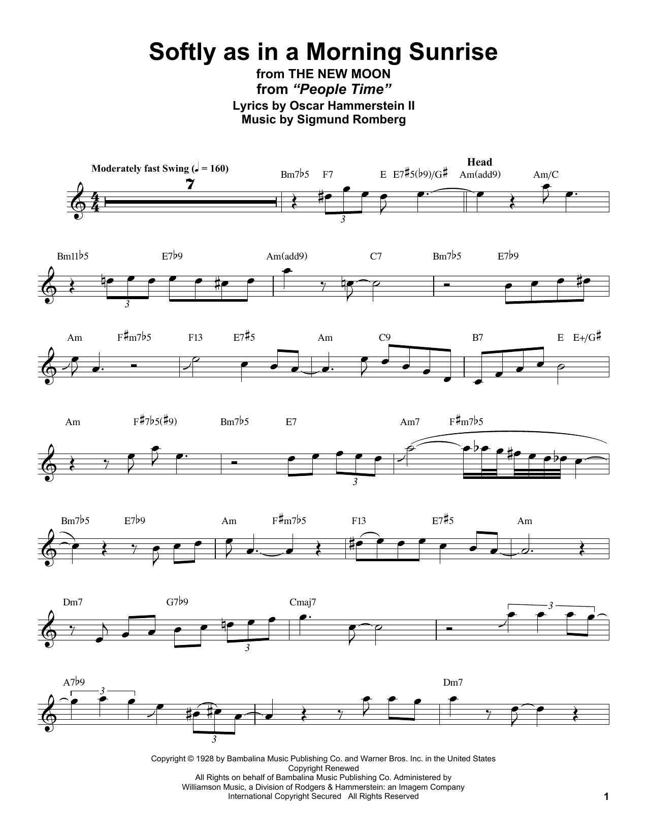 Stan Getz Softly As In A Morning Sunrise (from The New Moon) Sheet Music Notes & Chords for Alto Sax Transcription - Download or Print PDF
