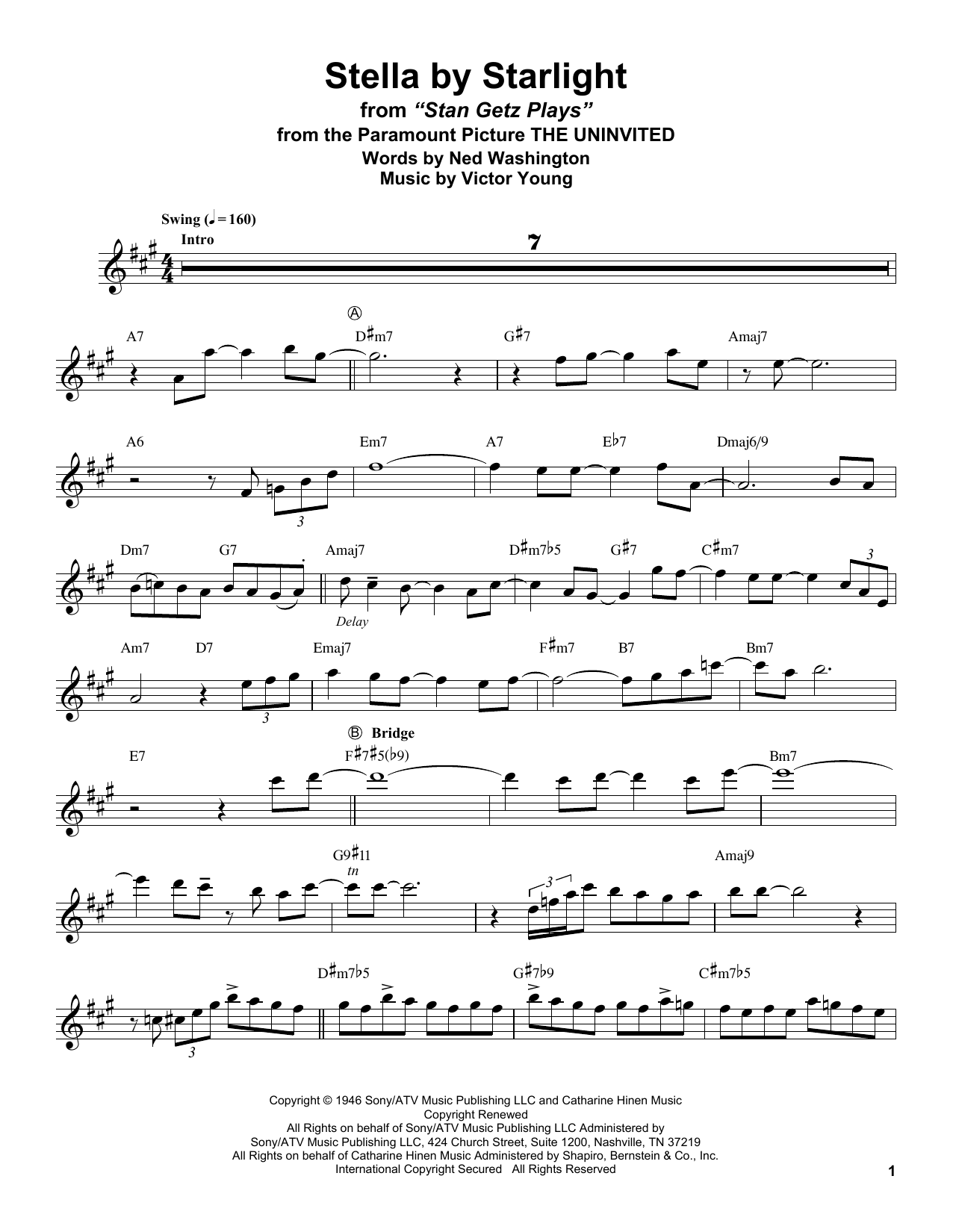 Stan Getz Stella By Starlight Sheet Music Notes & Chords for Tenor Sax Transcription - Download or Print PDF