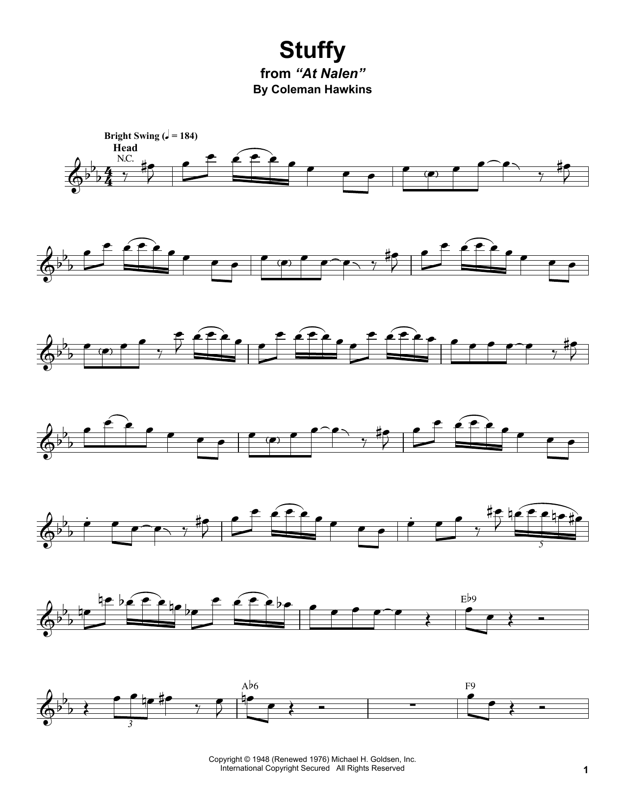 Stan Getz Stuffy Sheet Music Notes & Chords for Tenor Sax Transcription - Download or Print PDF
