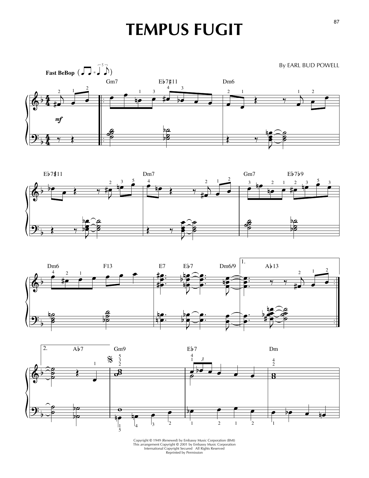Stan Getz Tempus Fugit Sheet Music Notes & Chords for Piano Solo - Download or Print PDF