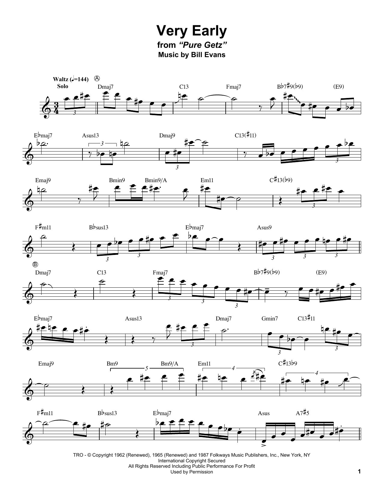 Stan Getz Very Early Sheet Music Notes & Chords for Alto Sax Transcription - Download or Print PDF