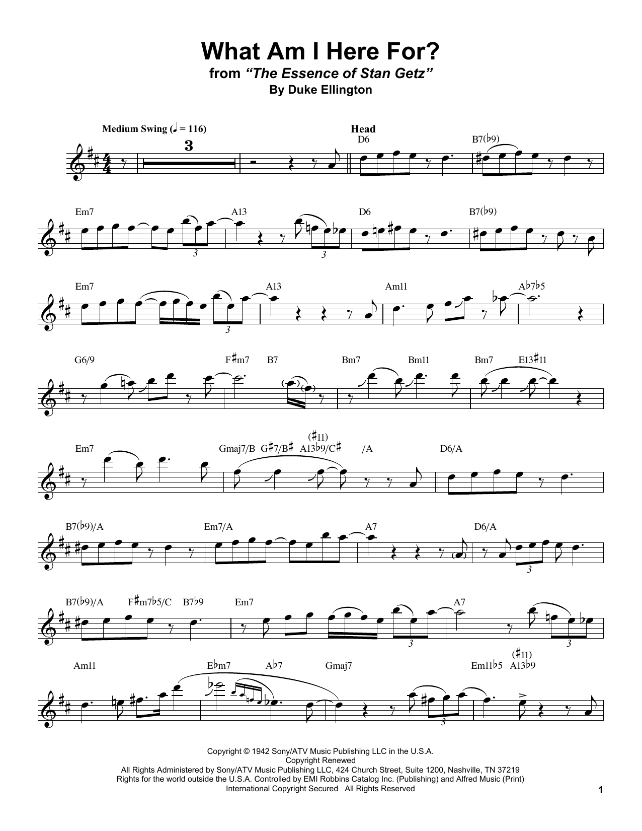 Stan Getz What Am I Here For? Sheet Music Notes & Chords for Tenor Sax Transcription - Download or Print PDF