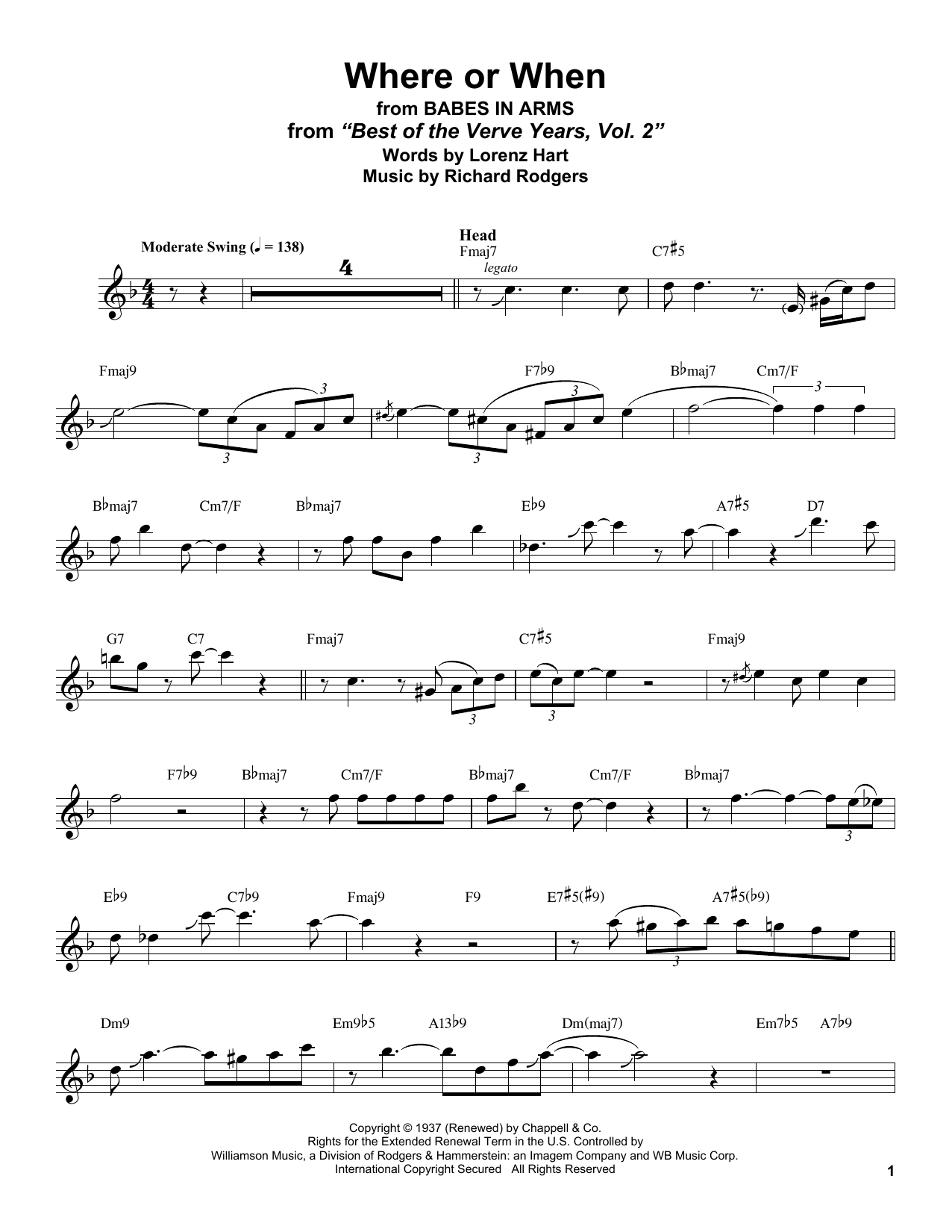 Stan Getz Where Or When Sheet Music Notes & Chords for Tenor Sax Transcription - Download or Print PDF