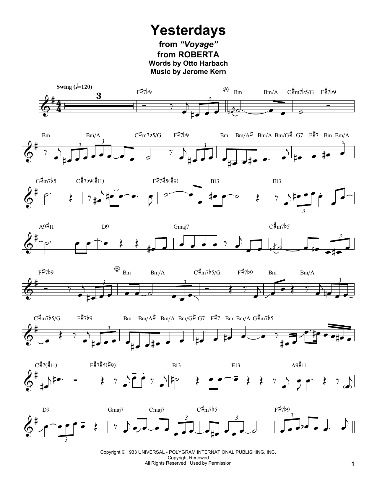 Stan Getz Yesterdays Sheet Music Notes & Chords for Tenor Sax Transcription - Download or Print PDF