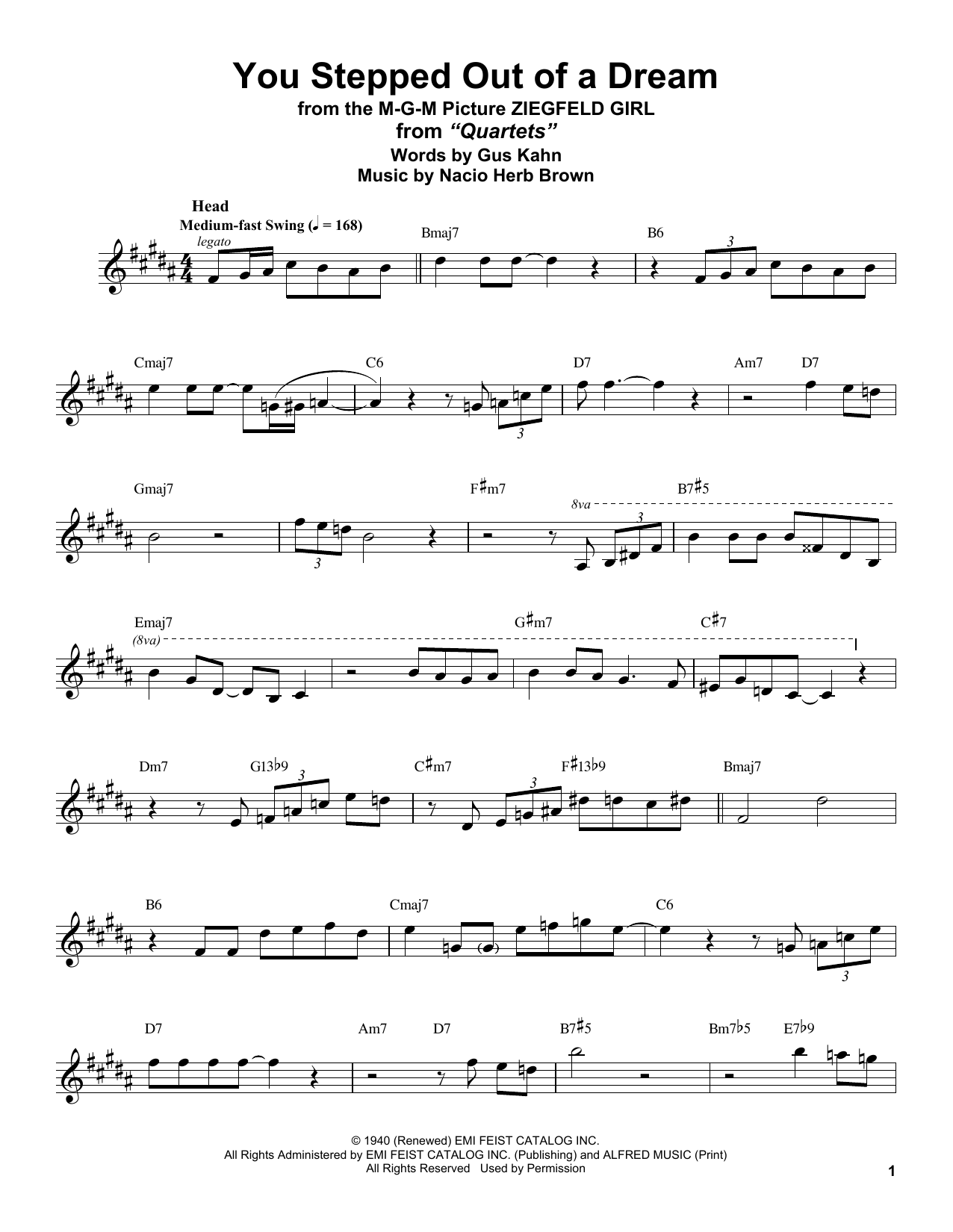 Stan Getz You Stepped Out Of A Dream (from Ziegfeld Girl) Sheet Music Notes & Chords for Alto Sax Transcription - Download or Print PDF