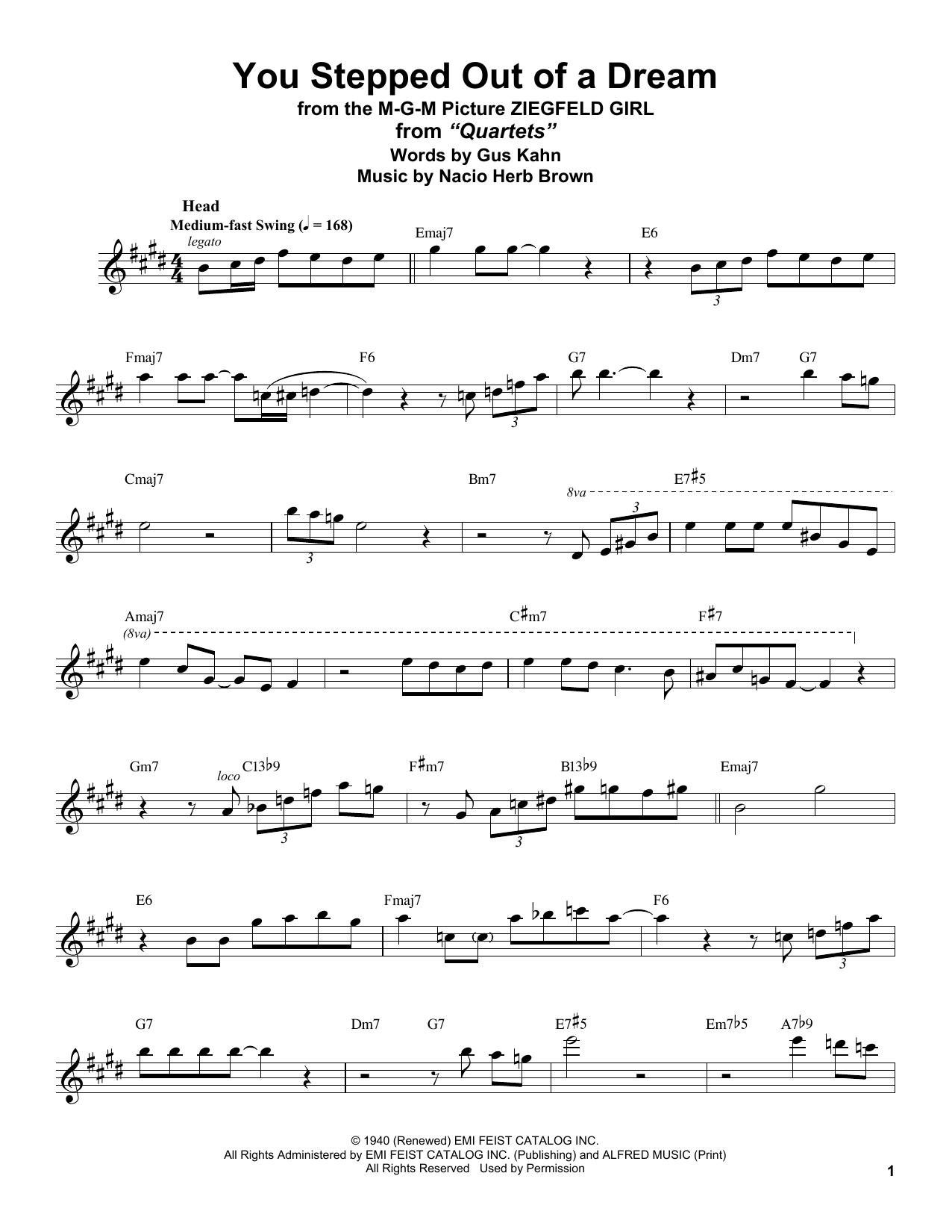 Stan Getz You Stepped Out Of A Dream Sheet Music Notes & Chords for Tenor Sax Transcription - Download or Print PDF